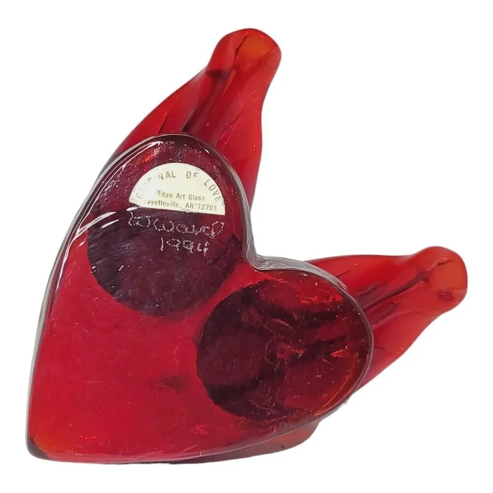 Vintage Double Cardinal of Love Art Glass Bird W Ward Signed 1993 Paperweight - Picture 7 of 14